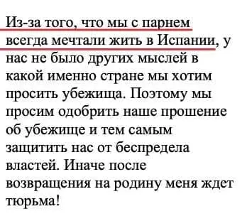 Пример фразы-ошибки в истории на убежище